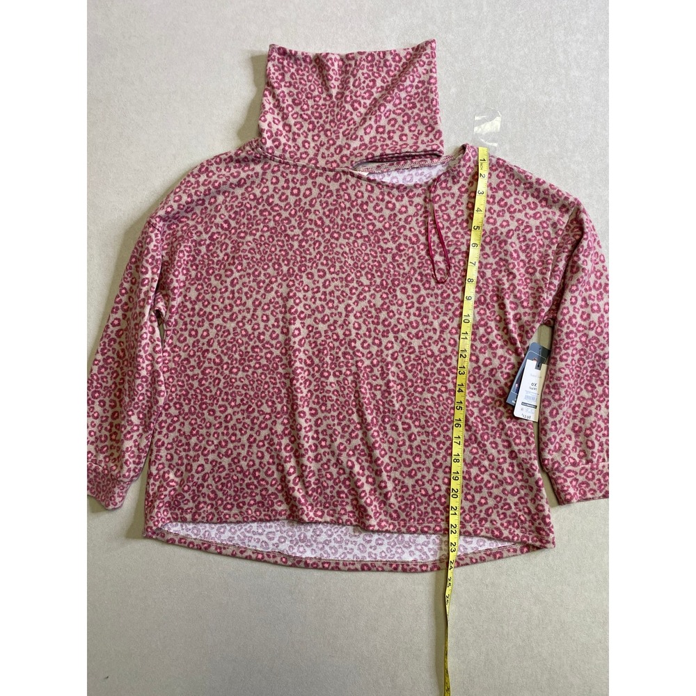 Terra & Sky Pink Leopard Print Open Shoulder Turtleneck Top 0X NEW - Picture 5 of 12